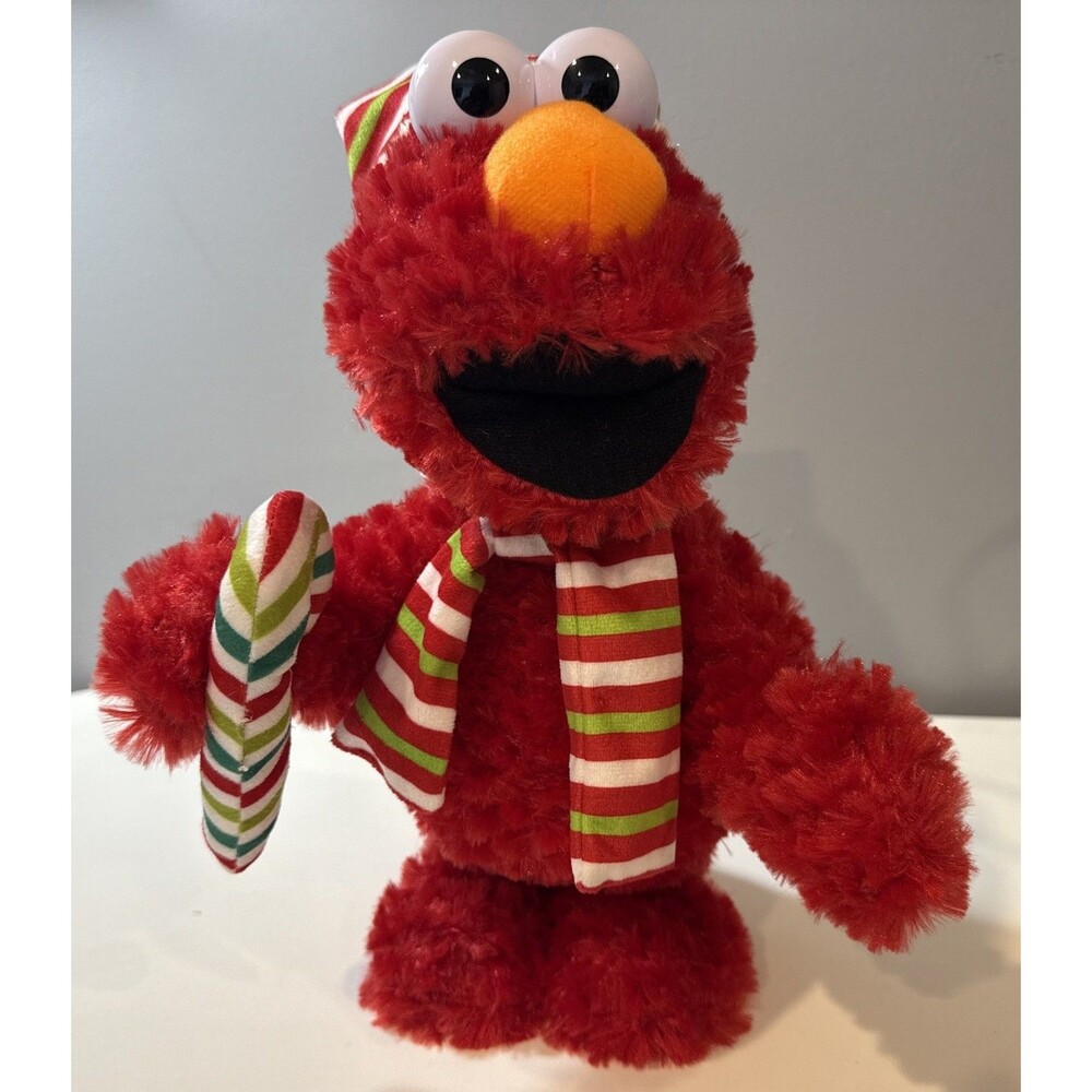 Talking & Dancing Christmas Elmo w/Candy Cane 15" Works!  Sesame Street